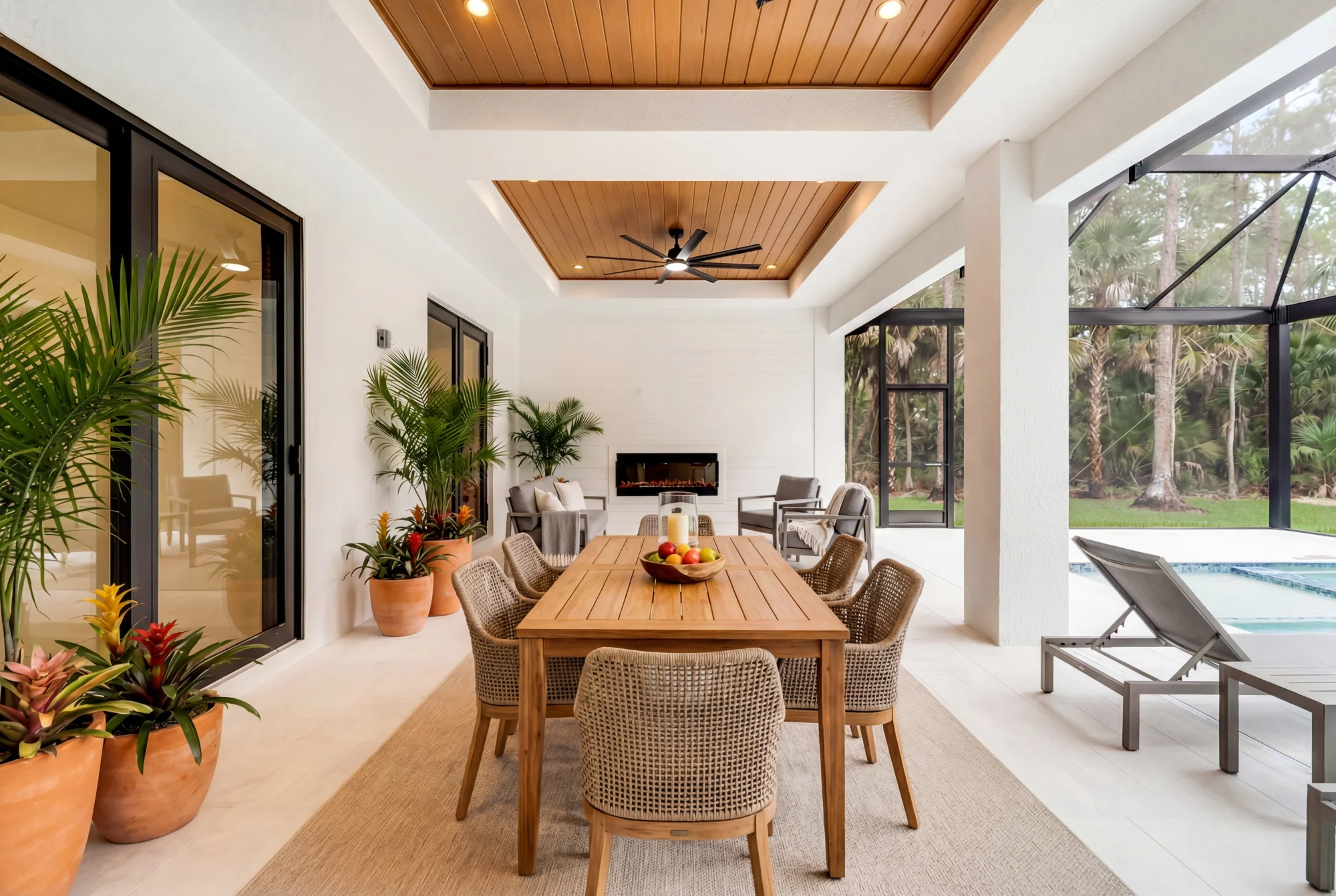 Resort-style pool and screened lanai with outdoor living space in Sunset Golf modern golf estate home at 524 22nd Ave NW, Naples FL by XL Homes custom home builder