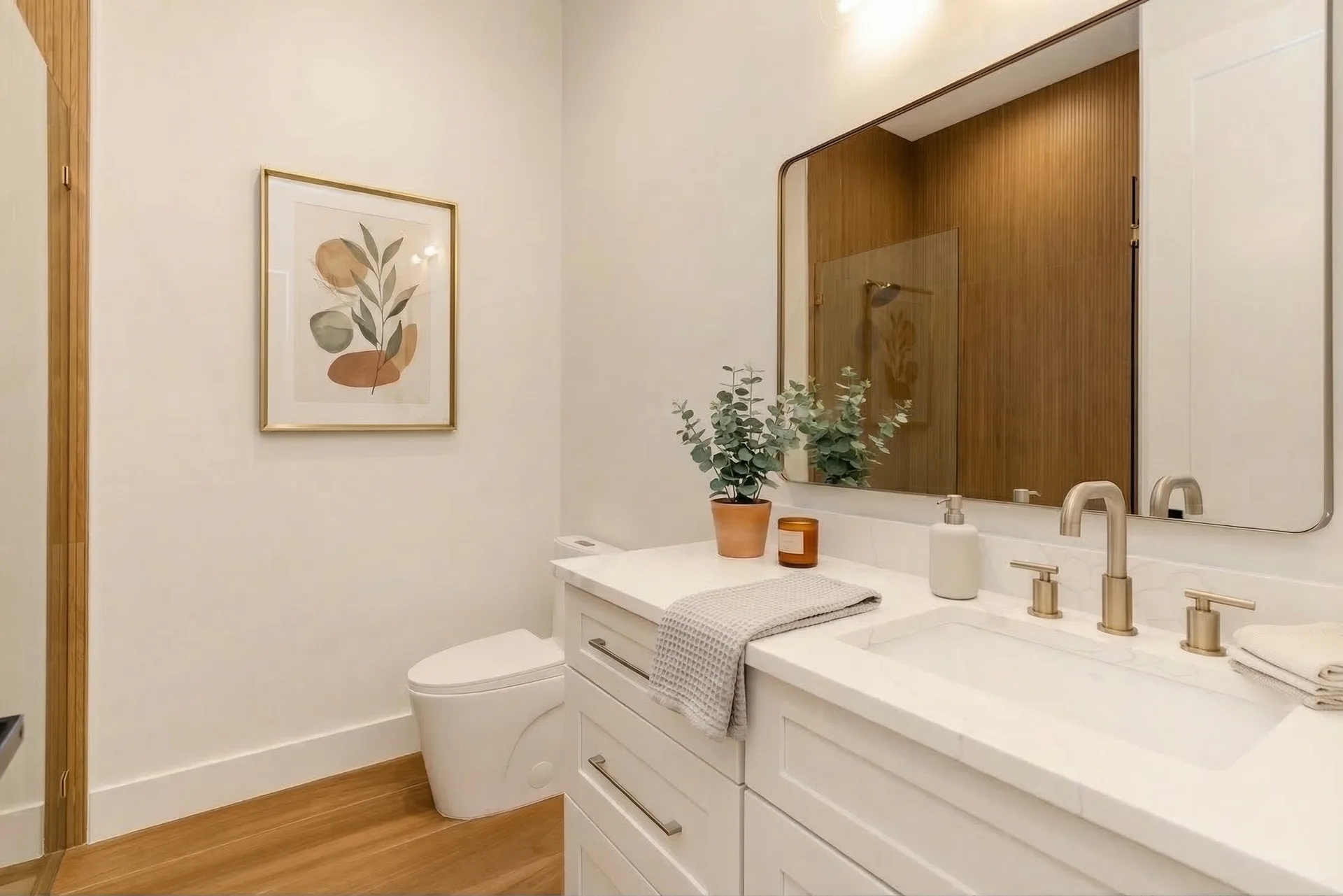 Luxury spa bathroom with marble tiles and designer fixtures in Golden Ridge modern luxury estate home at Naples, FL by XL Homes custom home builder