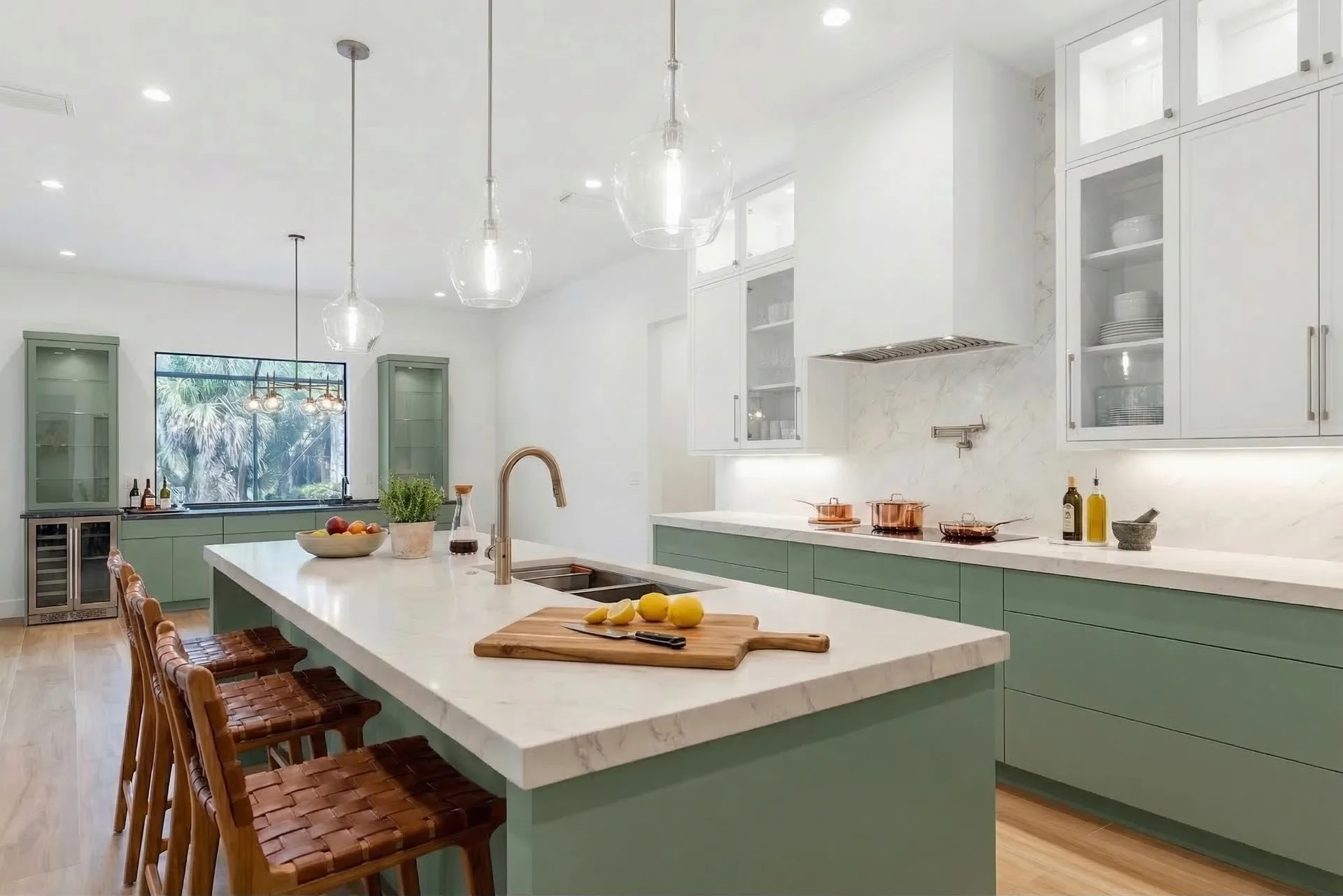 Gourmet kitchen with quartz countertops and custom cabinetry in Golden Ridge modern luxury estate home at Naples, FL by XL Homes custom home builder