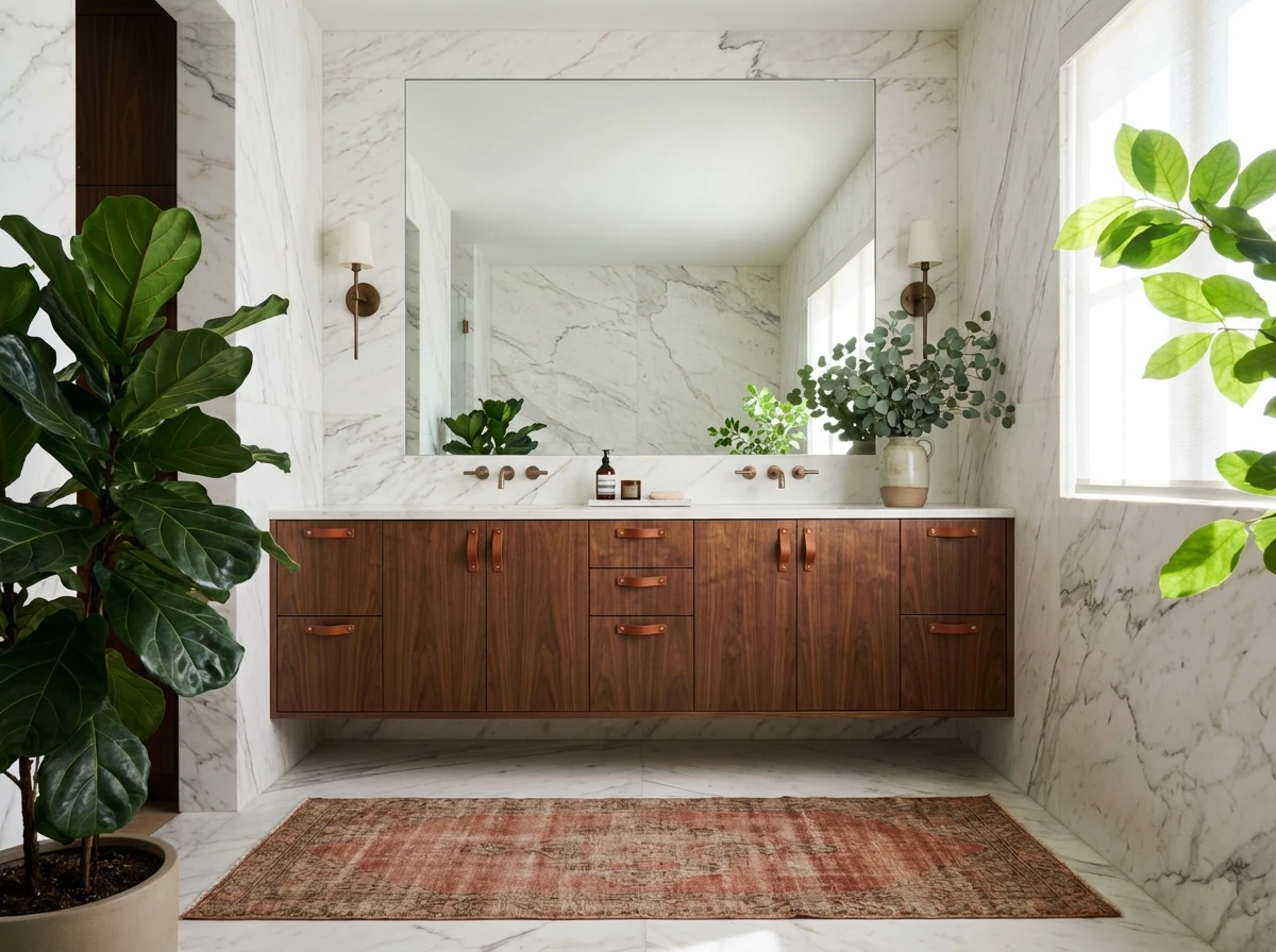 Luxury spa bathroom with marble tiles and designer fixtures in Remodeling Projects high-end remodeling home at Naples, FL by XL Homes custom home builder
