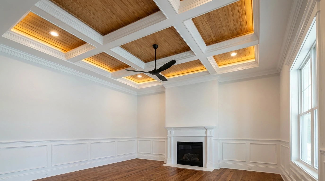 Executive home office with built-in shelving and desk in Remodeling Projects high-end remodeling home at Naples, FL by XL Homes custom home builder