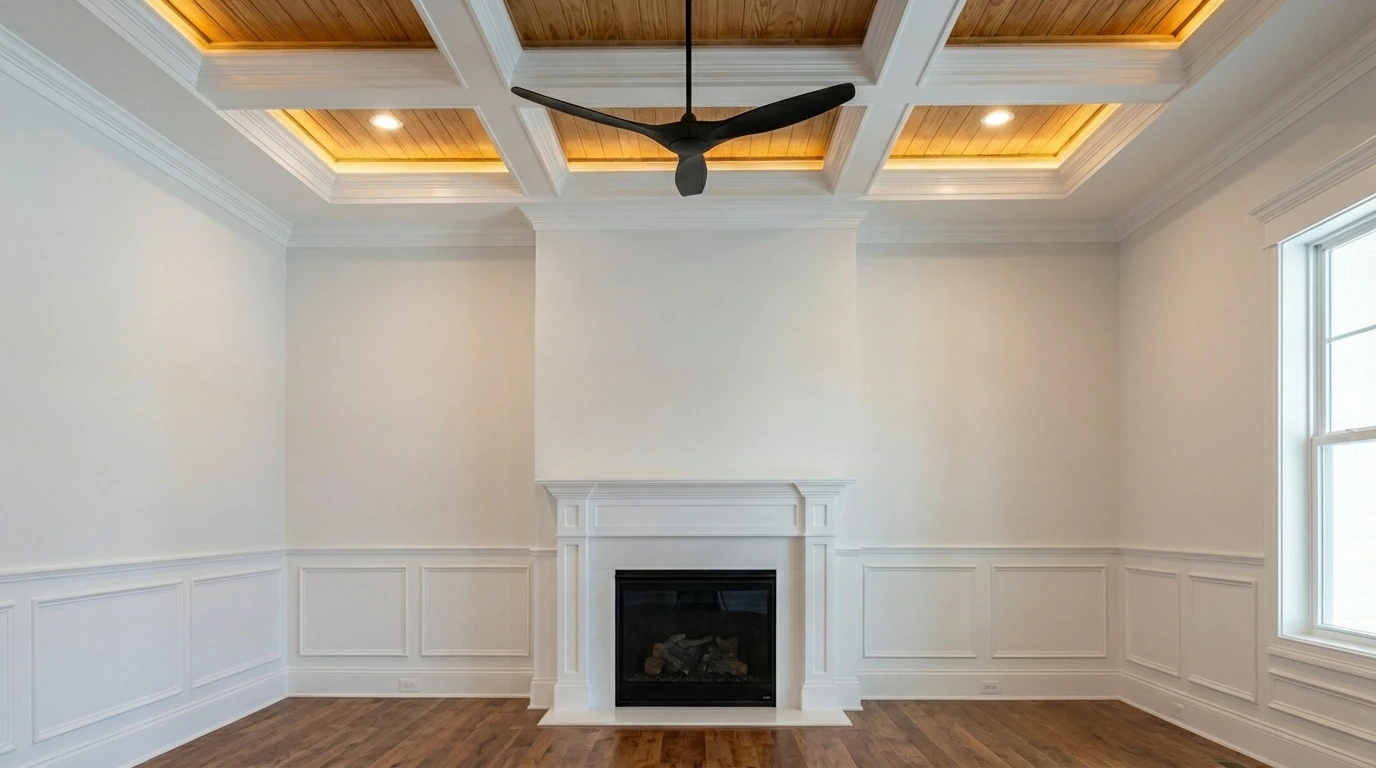 Executive home office with built-in shelving and desk in Remodeling Projects high-end remodeling home at Naples, FL by XL Homes custom home builder
