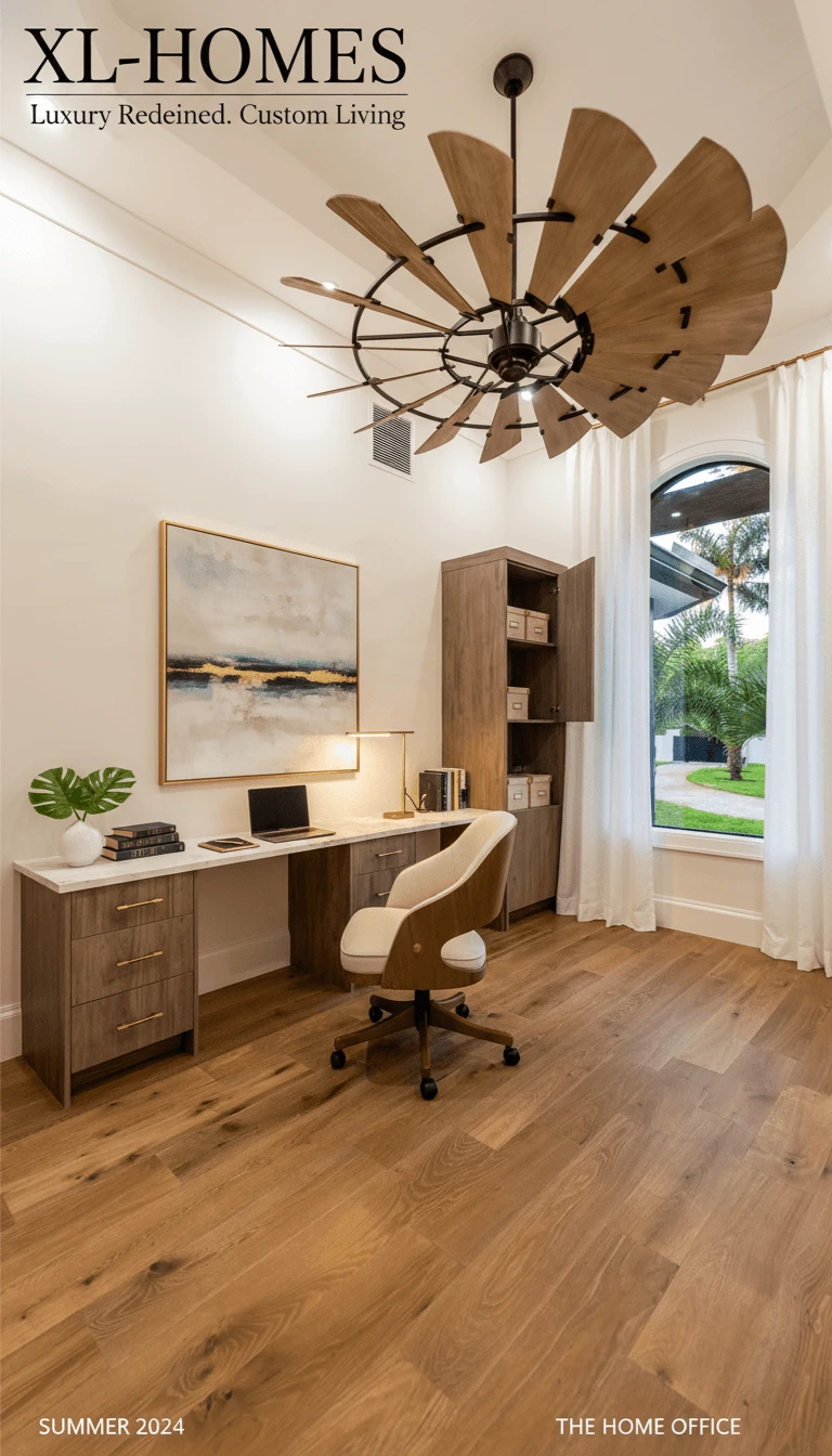 Executive home office with built-in shelving and desk in Remodeling Projects high-end remodeling home at Naples, FL by XL Homes custom home builder