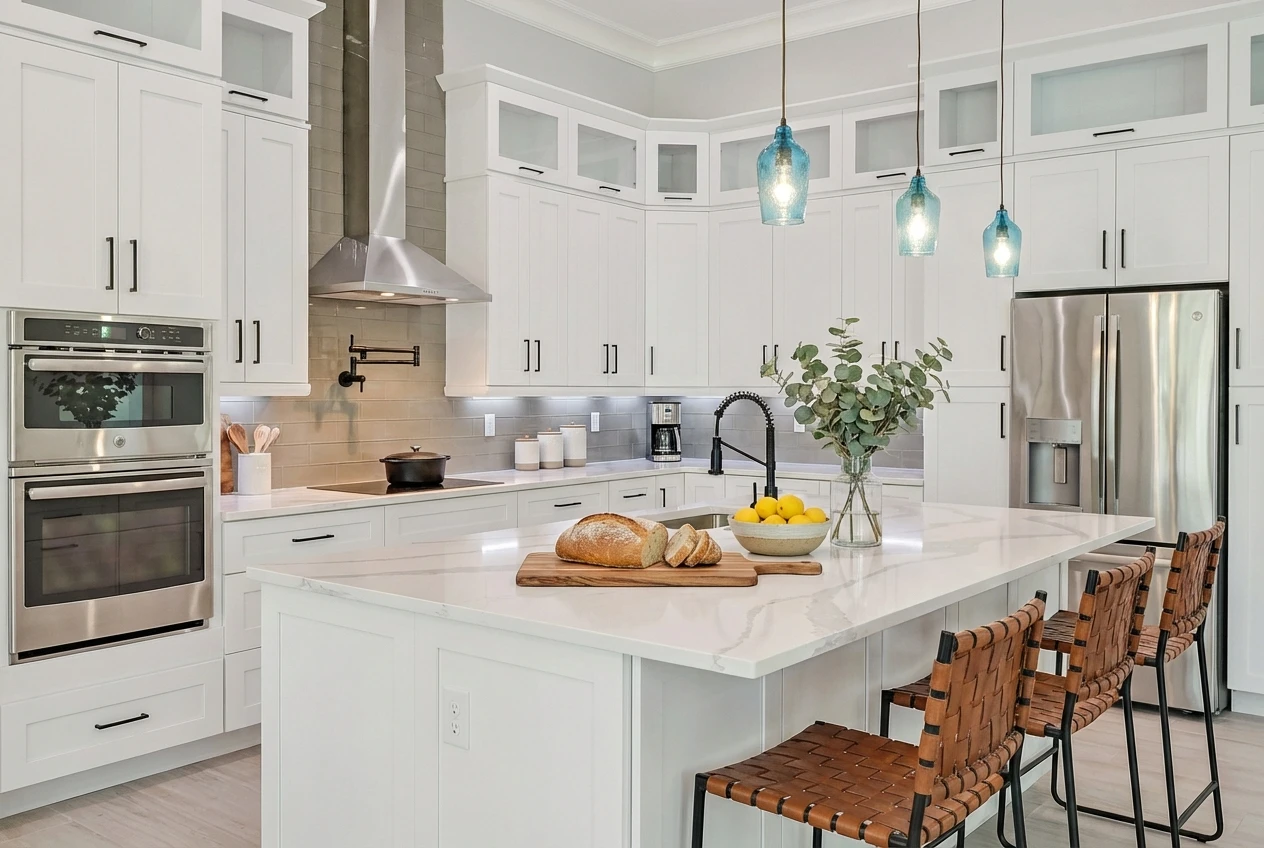 Gourmet kitchen with quartz countertops and custom cabinetry in Remodeling Projects high-end remodeling home at Naples, FL by XL Homes custom home builder