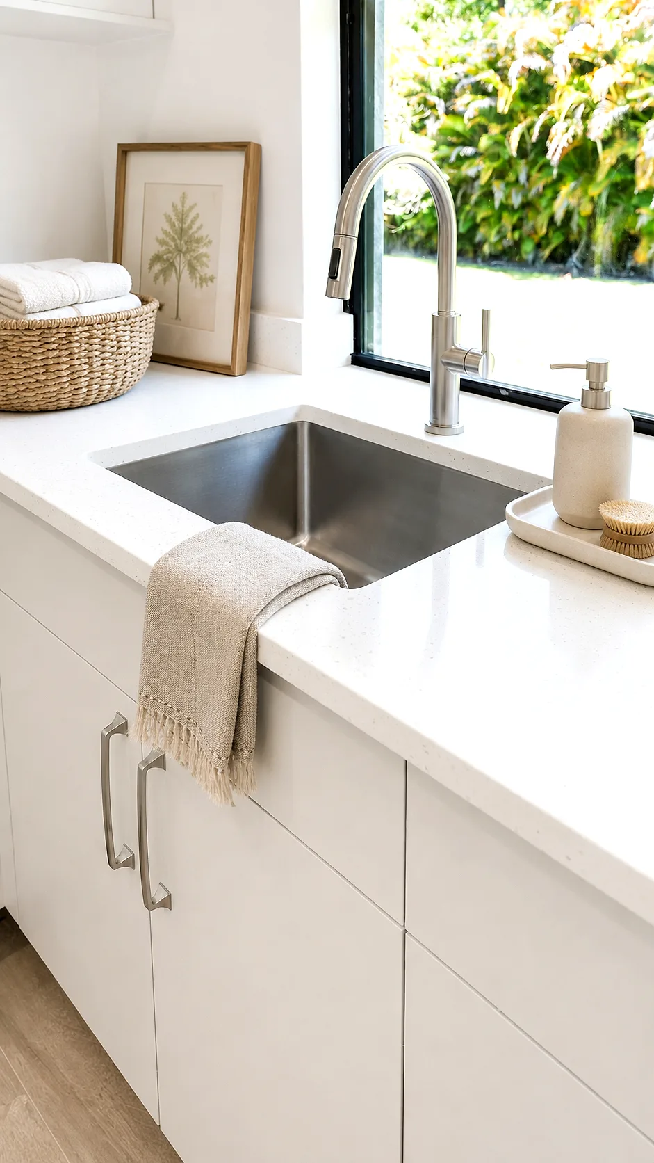 Premium laundry room with quartz countertops and cabinetry in Remodeling Projects high-end remodeling home at Naples, FL by XL Homes custom home builder