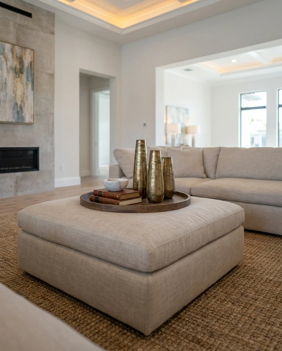 Open concept living room with high ceilings and natural light in Remodeling Projects high-end remodeling home at Naples, FL by XL Homes custom home builder
