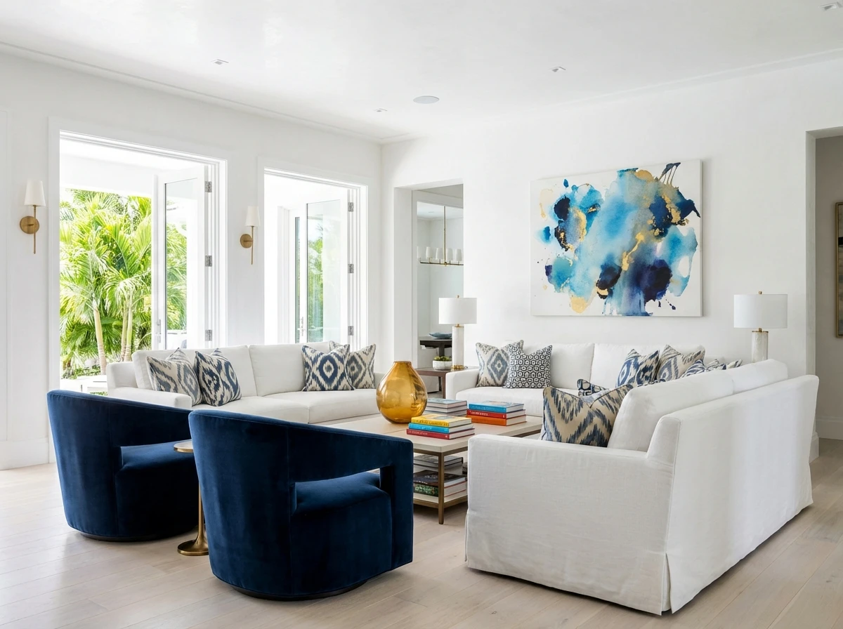 Open concept living room with high ceilings and natural light in Remodeling Projects high-end remodeling home at Naples, FL by XL Homes custom home builder