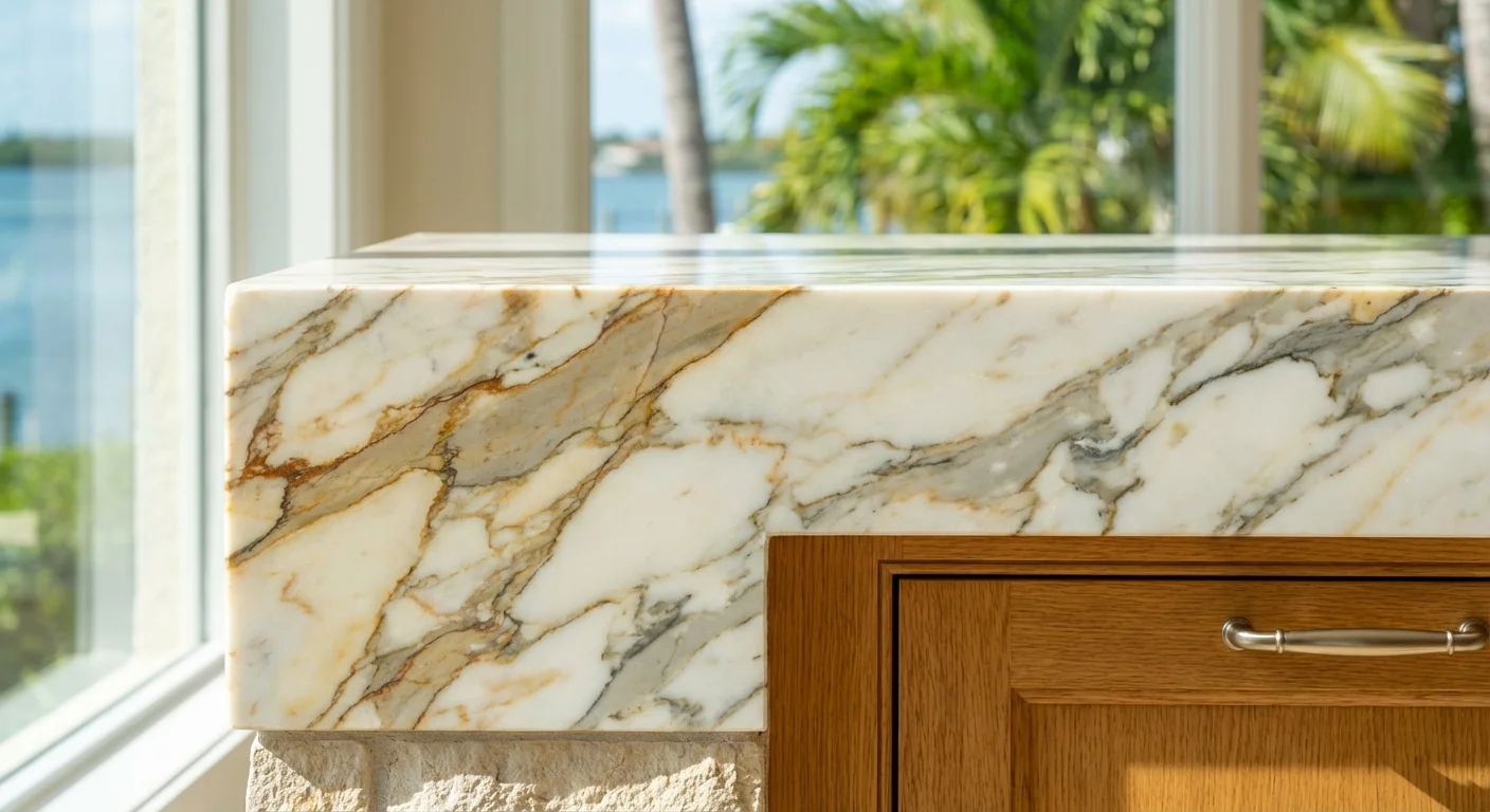 Mediterranean luxury home foundation with marble and oak accents illuminated by golden hour light in Naples, Florida