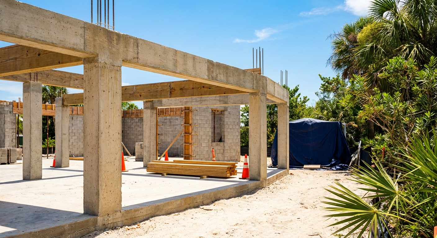 Luxurious Naples home with elevated Mediterranean design and resilient foundation, built to meet 2026 FEMA flood zone standards.