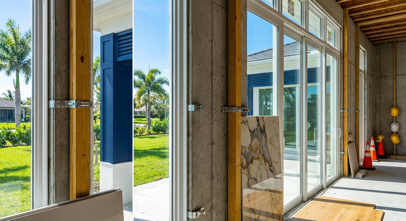 Mediterranean-style luxury home in Naples, Florida with elevated design and lush landscaping, showcasing flood-resilient architecture.