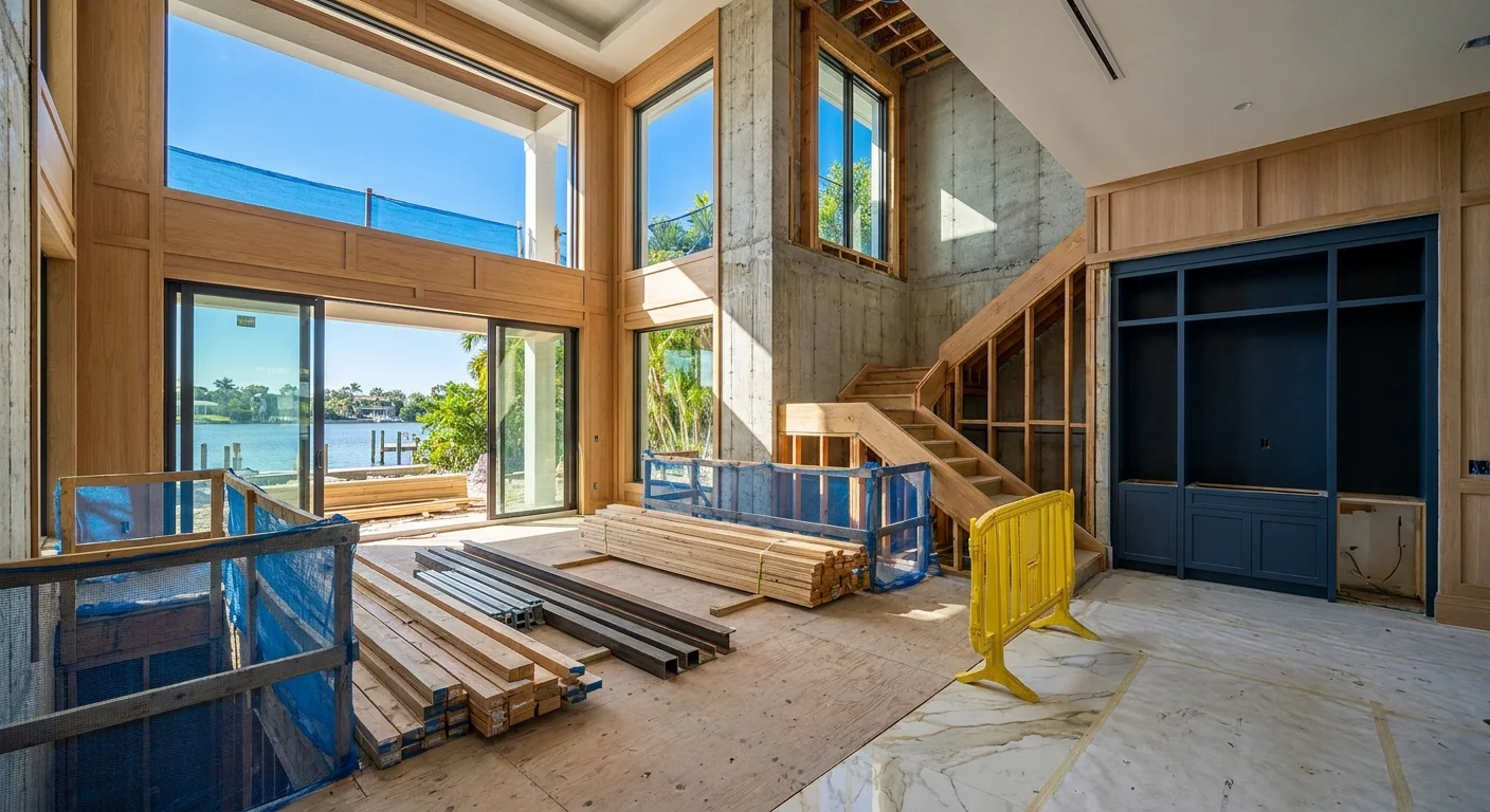 Luxury Mediterranean-style home in Naples with golden hour lighting showcasing elegant coastal architecture and refined exterior details