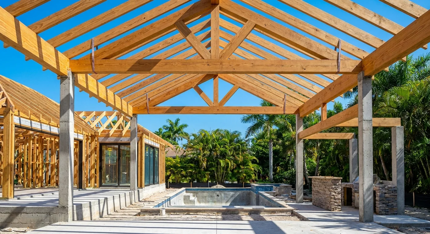 Luxury Mediterranean-style primary suite expansion with oak accents, impact glass, pool, and outdoor kitchen in Naples, Florida home
